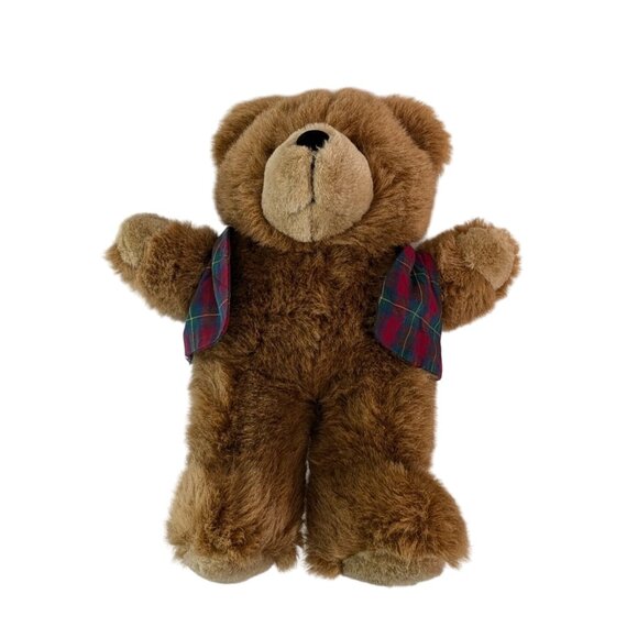 Ganz Alfie Brown Teddy Bear Plush 11" Plaid Christmas Vest Vtg 1995 #H2024 - Picture 4 of 7